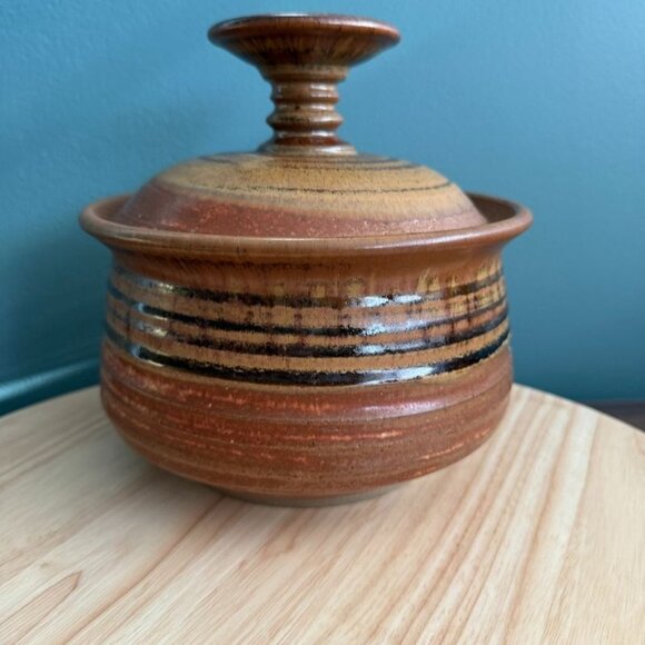 Vintage 93 Jeff Dietrich Log House Pottery Handmade Rustic Brown Ceramic Lidded - Picture 2 of 10